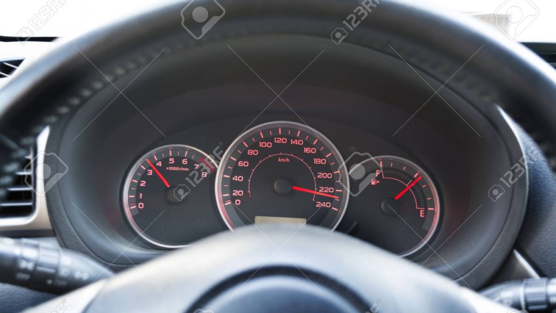 Speedometer of the car at high speed, close, selective  focus